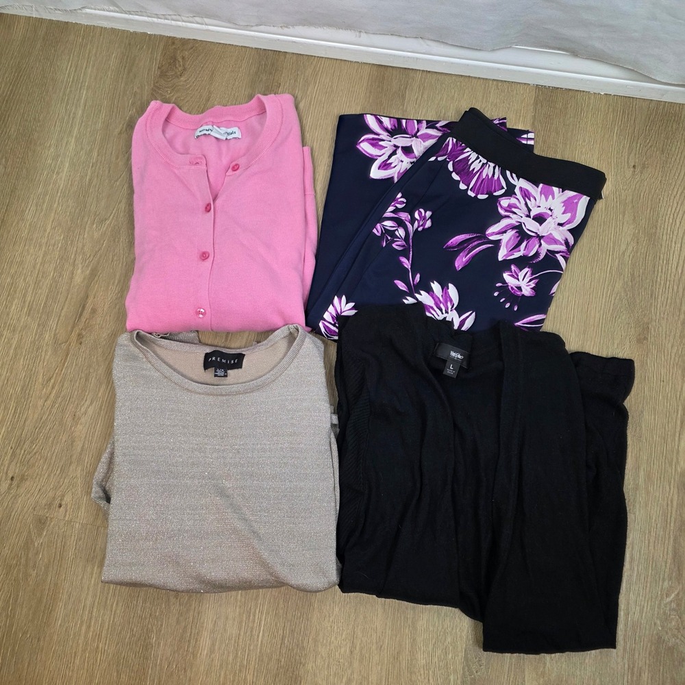 Womens 4pc Bundle Alfani Floral Skirt Amazon Cardigan Premise Gold Top Mossimo L